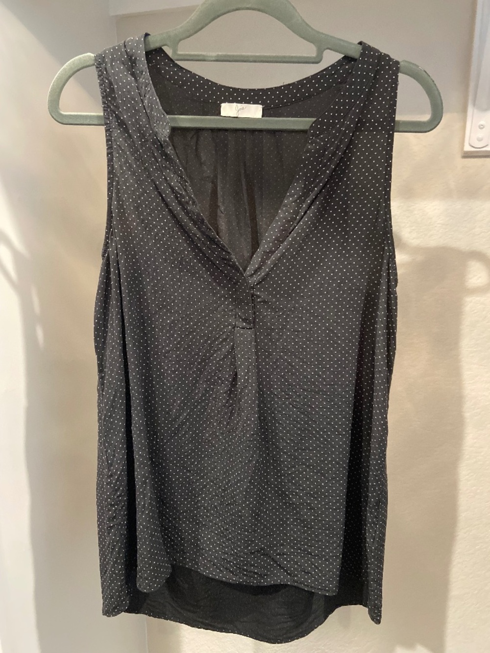 Joie Silk Black Sleeveless Blouse with Small White Polka Dot - Size S